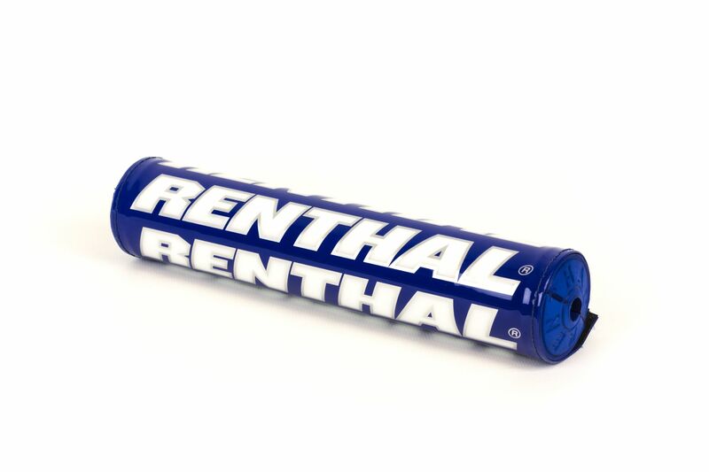 Blue foam bar pad featuring bold white "RENTHAL" branding, measuring 240mm/10", designed for motorcycle handlebars.