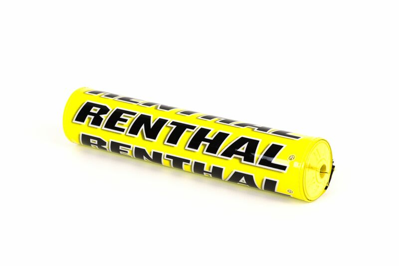 Yellow foam bar pad featuring bold black "RENTHAL" branding, measuring 240mm/10", designed for motorcycle handlebars.