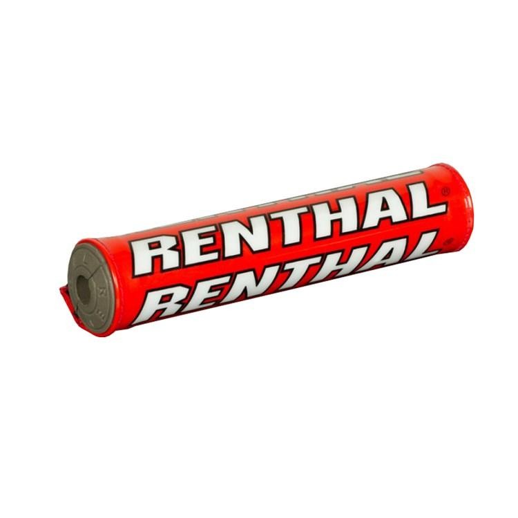 Red handlebar pad with "RENTHAL" logo prominently displayed in white, made of durable material designed for trials bikes.