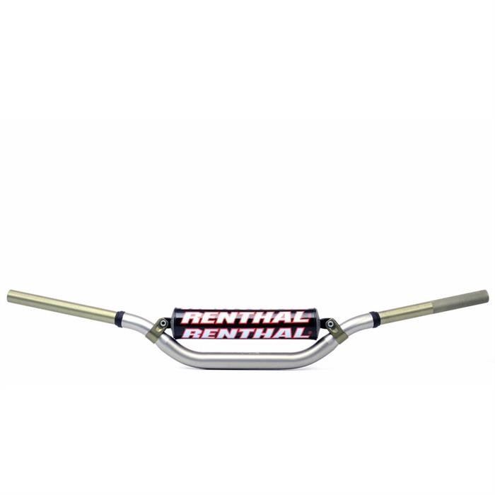 Renthal 998 Twinwall handlebars in silver titanium with a black and red Renthal logo, featuring a distinctive twin-wall design for enhanced strength and performance.