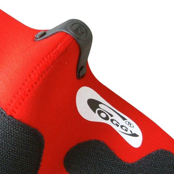 Red Respro Foggy Anti-Fog Face Mask featuring a snug fit, black mesh panels, and a logo tag, designed for comfort and breathability.