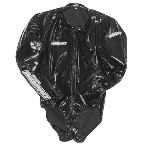Black Respro Slick Wet Jacket in size XL, made of glossy waterproof material, featuring a zip front and logo details on the sleeves for visibility and style.