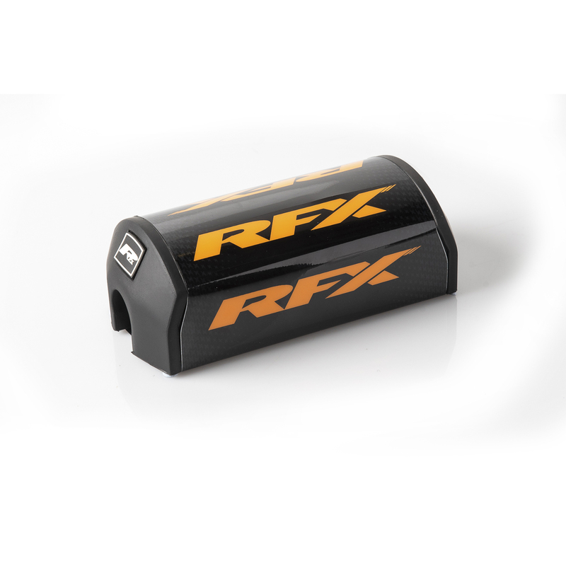 Fluo orange and black tapered bar pad with "RFX" branding, designed for 28.6mm handlebars, featuring a durable material and a sleek, modern design.