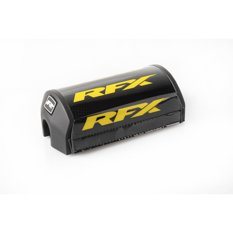 Fluo yellow RFX Pro 2.0 F7 taper bar pad with a black carbon fiber design, featuring prominent yellow "RFX" branding and a textured grip surface.