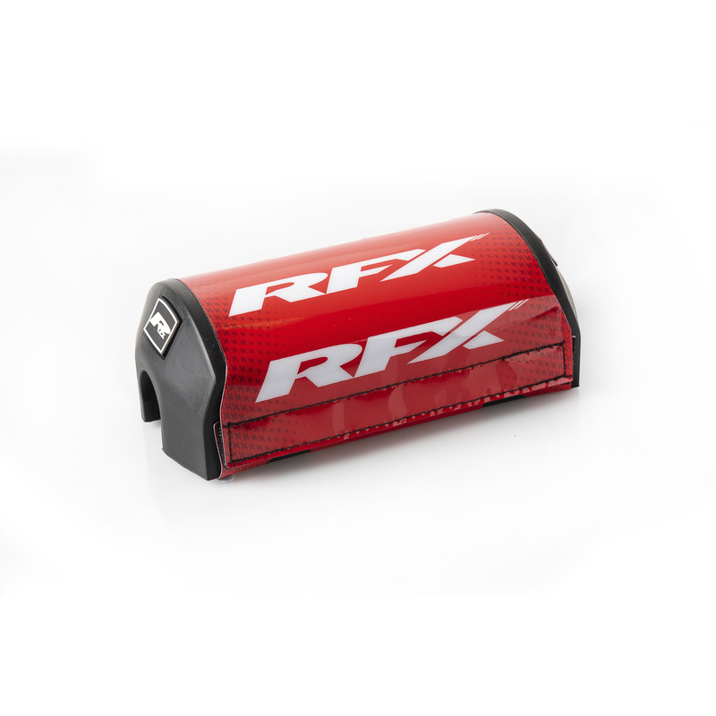Red and white RFX Pro 2.0 F7 taper bar pad with a textured surface, featuring the RFX logo prominently, designed for 28.6mm handlebars.