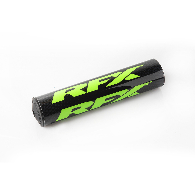 Fluo green RFX Pro 2.0 F8 taper bar pad with a sleek black carbon fiber design, featuring bold RFX branding in vibrant green.