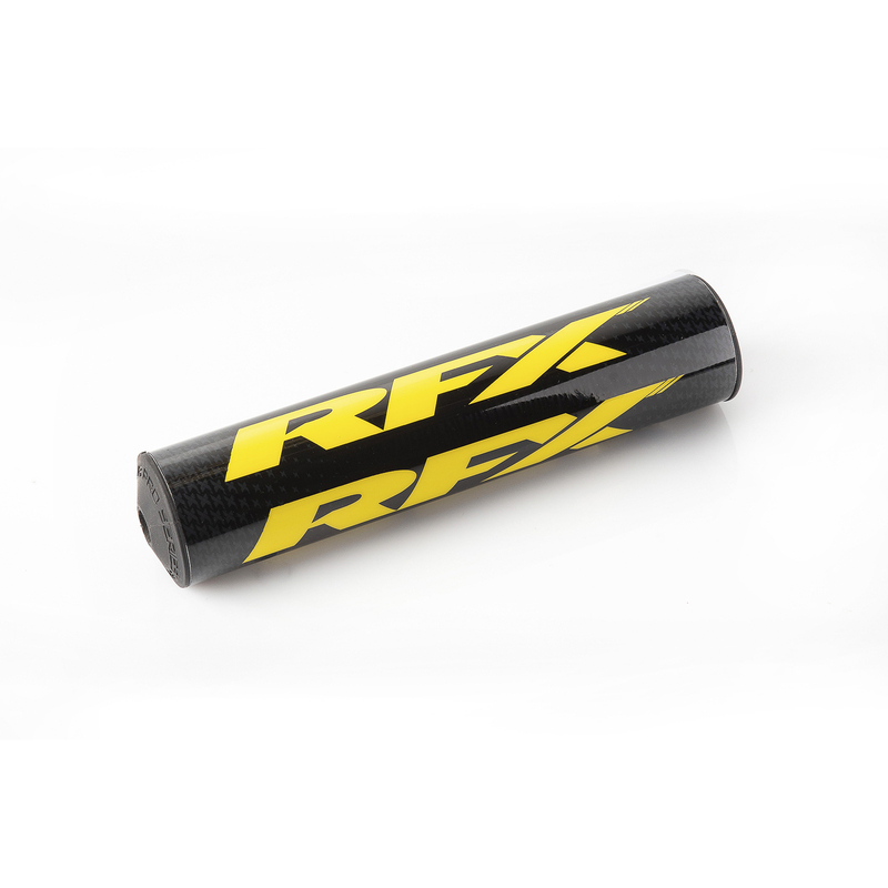 Fluo yellow RaceFX RFX Pro 2.0 F8 taper bar pad, 28.6mm, features a sleek carbon fiber design with bold black RFX branding on the sides.