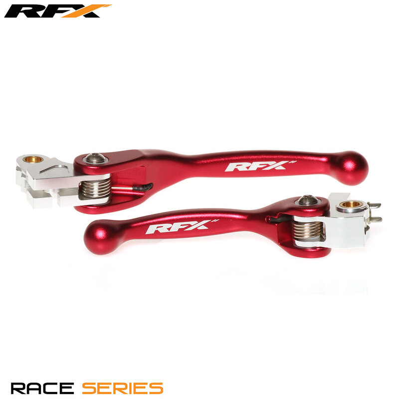 Red RFX Race Forged Flexible Lever Set for Honda CRF250/450, featuring a sleek design, durable aluminum material, and adjustable components for enhanced performance.