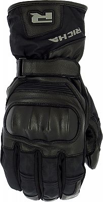 Black motorcycle gloves in size 4XL, featuring a padded design, leather material, reinforced knuckles, and a secure wrist strap, branded with the Richa logo.