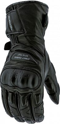 Black Gore-Tex waterproof motorcycle gloves for men, size 4XL, featuring padded knuckles, a sleek design, and reinforced palm for enhanced grip and protection.