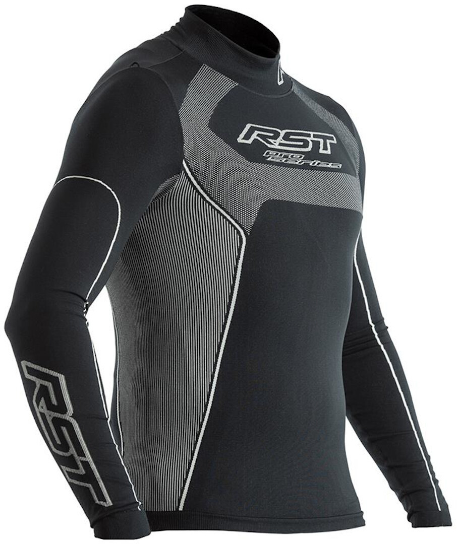 Long-sleeve functional shirt in black and grey, featuring a fitted design, RST branding, and textured panels for enhanced breathability, available in size S/M.