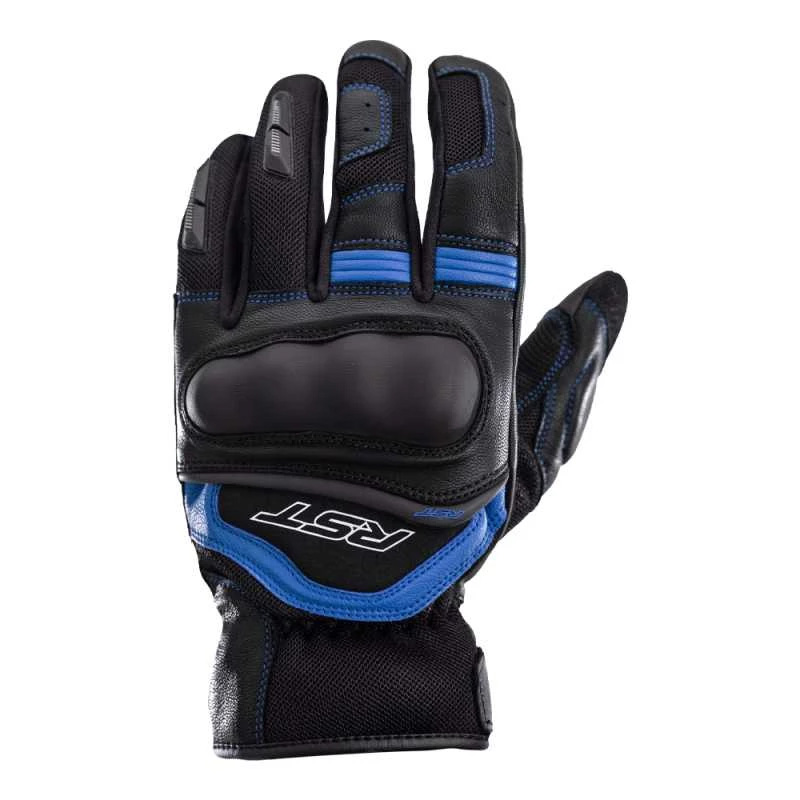 Black and blue RST Urban Air 3 gloves in size 9, featuring a padded palm, breathable mesh, and reinforced knuckles for enhanced protection and comfort.