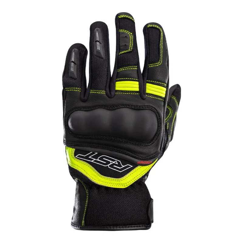 Black and neon-yellow RST Urban Air 3 gloves, size 8, featuring a textured grip, reinforced knuckles, and breathable material for enhanced comfort and protection.