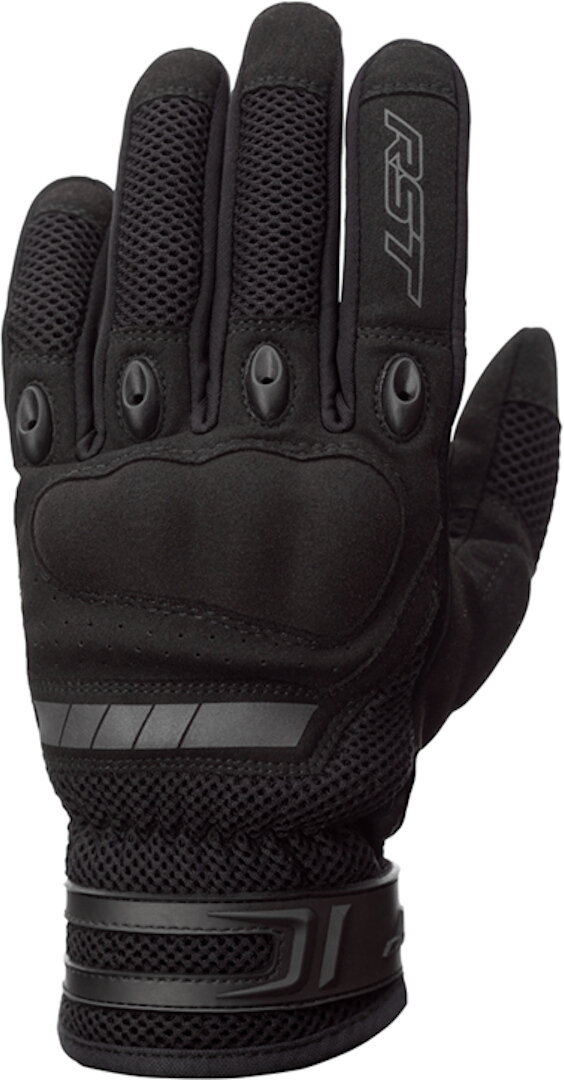 Black RST Ventilator-X gloves in size 9, featuring breathable mesh panels, padded knuckles, and a secure wrist strap for a comfortable fit.