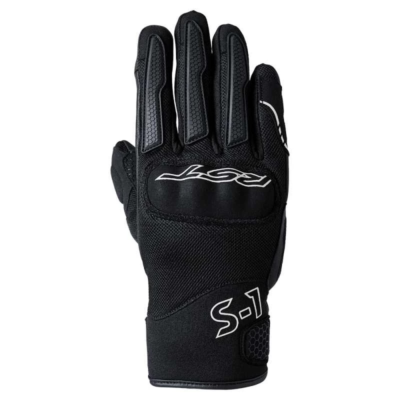 Black and white RST S1 mesh motorcycle gloves for men in size L, featuring a breathable mesh material, padded knuckles, and reinforced palm for enhanced grip and protection.