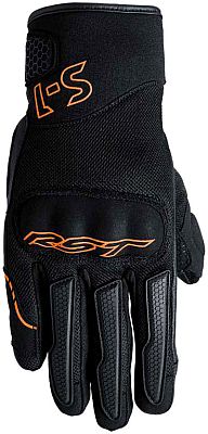 Black and neon-orange RST S-1 Mesh gloves, size 9, featuring a textured grip, reinforced knuckles, and breathable mesh material for enhanced comfort and protection.