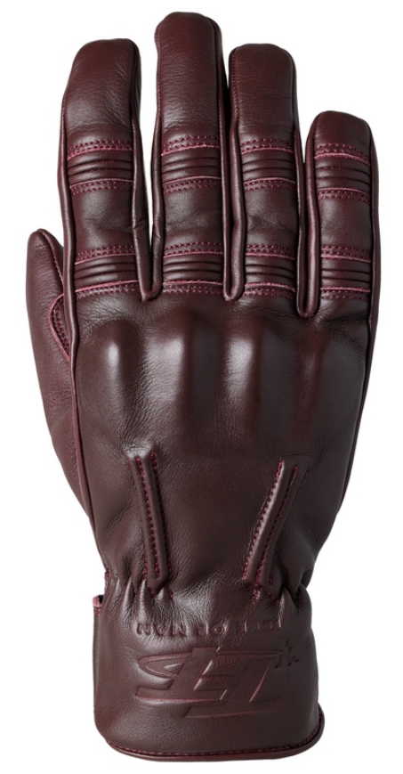 Red leather motorcycle gloves with padded knuckles, stitched detailing, and a snug fit, designed for men in size M, featuring the RST logo on the wrist.