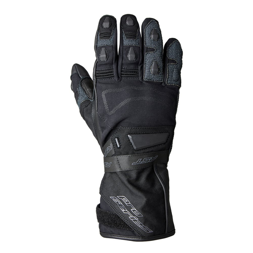 Black waterproof RST Pro Ranger gloves in size S, featuring a textured grip, reinforced knuckles, and a secure wrist closure for enhanced protection and comfort.