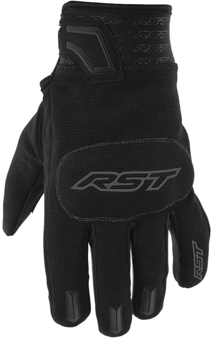 Black RST Rider gloves in size 9, featuring a sleek design, padded palm, and textured grip, made from durable material with prominent RST branding.
