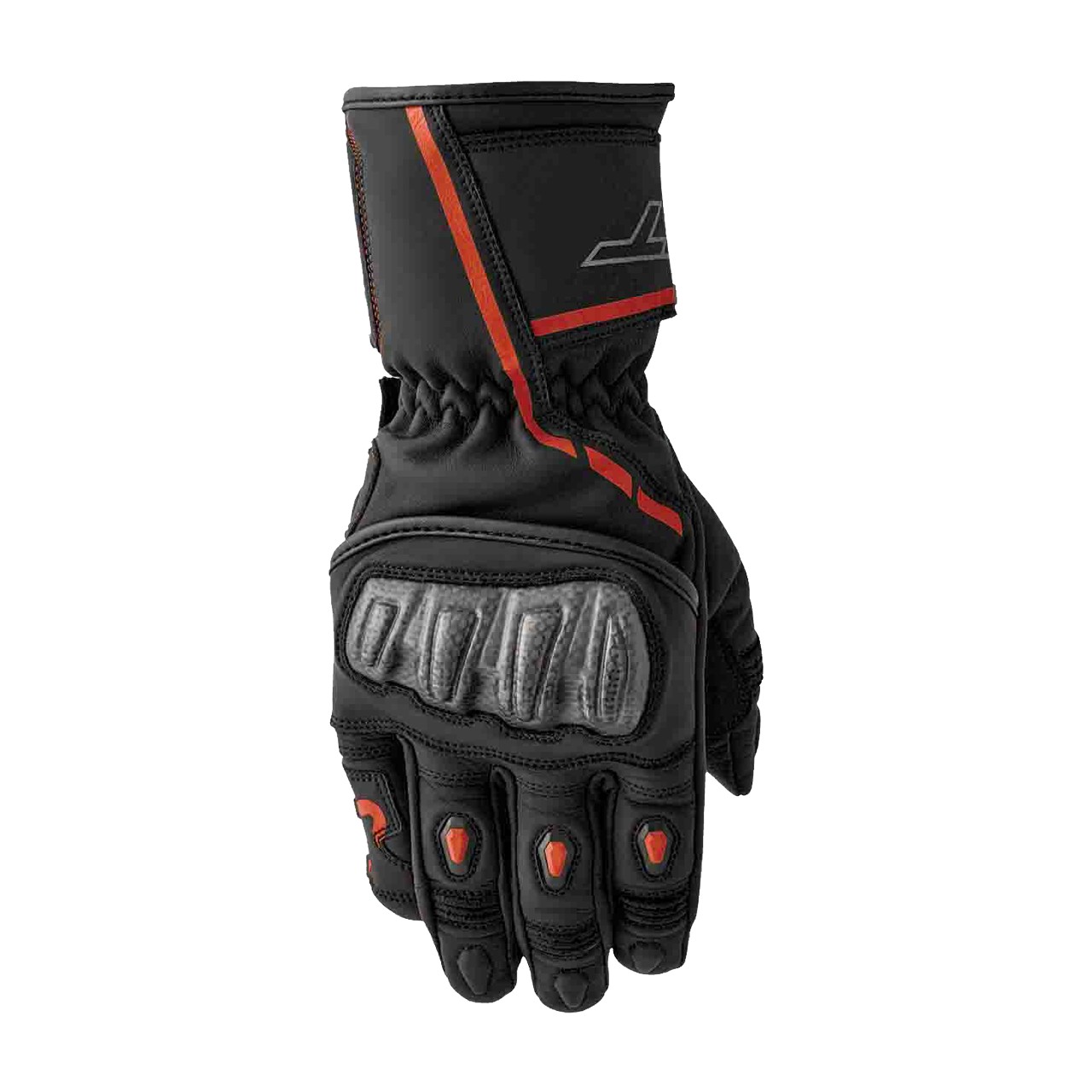 Black and red RST S1 gloves in size 10, featuring a padded knuckle area, reinforced palm, and adjustable wrist closure for enhanced protection and comfort.