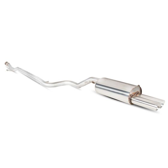 Non-resonated 2.5" cat-back exhaust system featuring polished stainless steel construction and two 76mm round Daytona tailpipes for enhanced performance and style.