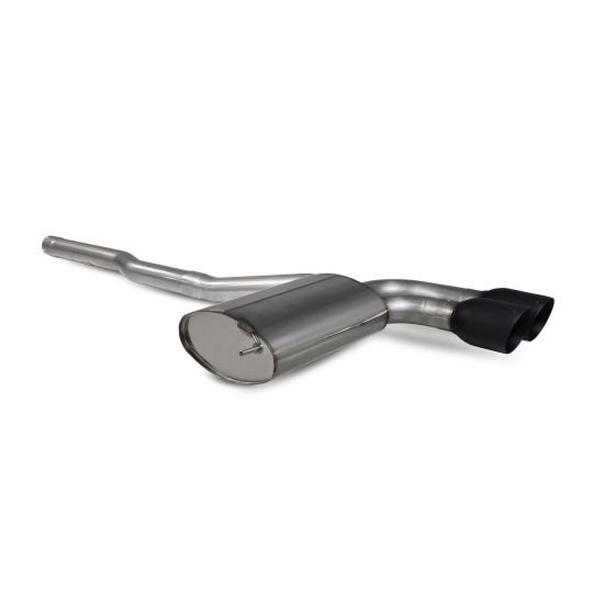Scorpion Non-Resonated 2.75" GPF Back Exhaust System featuring a polished stainless steel muffler and two 100mm round Daytona ceramic black tailpipes.
