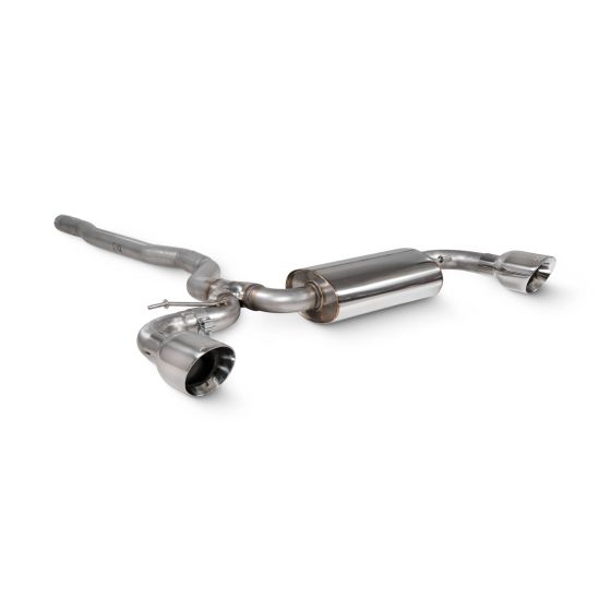 Scorpion non-resonated 2.75" GPF back exhaust system featuring a polished stainless steel muffler and two 114mm round Daytona tailpipes.