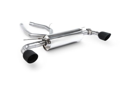 Scorpion non-resonated 2.75" GPF back exhaust system featuring polished stainless steel construction and two 115mm round Daytona ceramic black tailpipes.