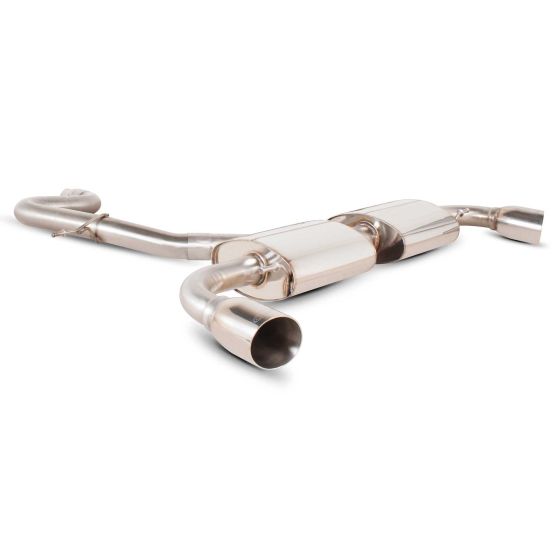 Non-resonated 3" cat-back exhaust system featuring polished stainless steel construction with two 100mm round Daytona tailpipes.