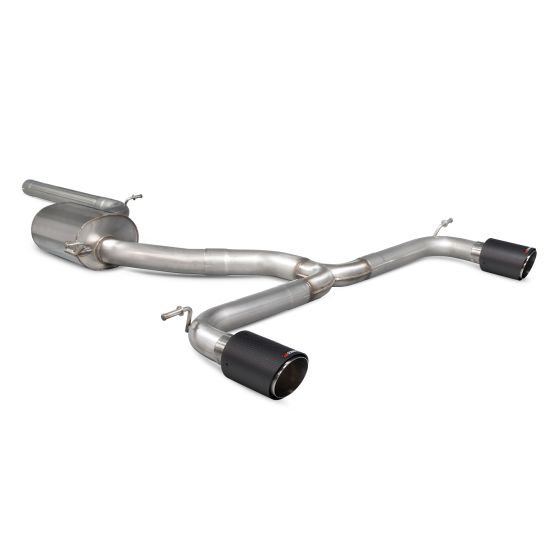 Scorpion Non-Resonated 3" GPF Back Exhaust System featuring stainless steel construction and two 100mm round carbon fibre tailpipes.