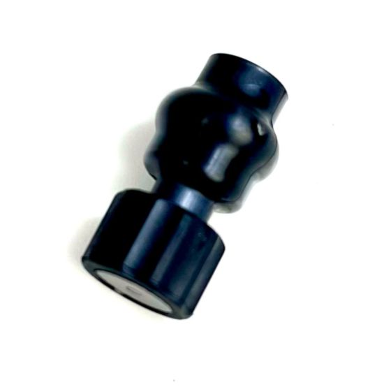 Black plastic Scottoiler XSystem Filler Plug & Breather Assembly with a rounded top and a textured grip for easy handling, designed for motorcycle oil systems.