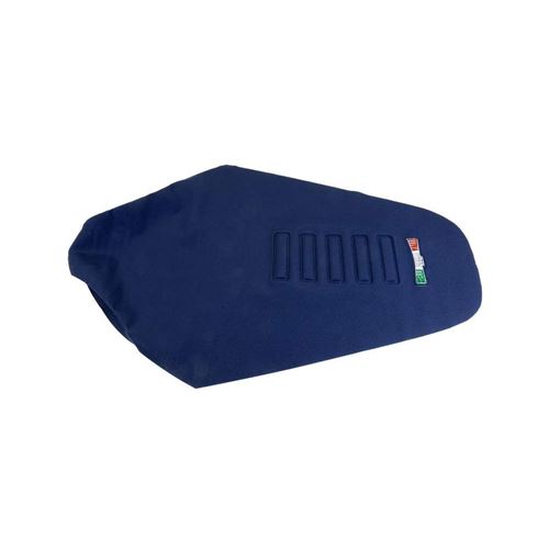 Blue wave seat cover for Yamaha YZF450 (2003-2013) by Selle Dalla Valle, featuring textured surface and five vertical grooves for enhanced grip and comfort.
