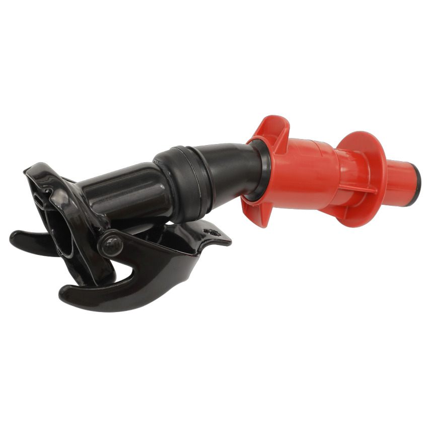 Black and red plastic smart spout designed for 5L and 10L metal jerry cans, featuring a flexible nozzle and grip handle for easy pouring.