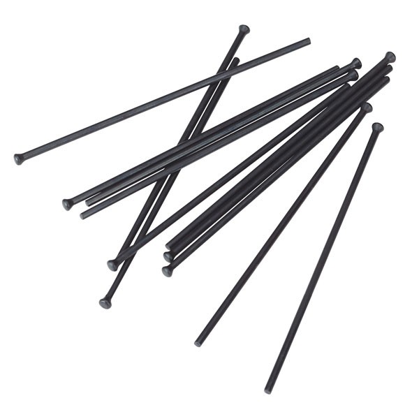 Black steel needle set featuring 12 pieces, each measuring 3 x 125mm, with rounded ends for precision use, neatly arranged.