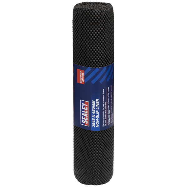 Black non-slip liner measuring 2845 x 450mm, featuring a textured surface for grip, wrapped in a blue and white Sealey branded label.