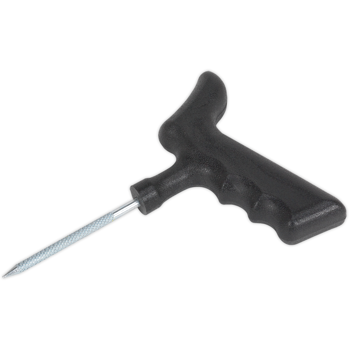 Black rubber grip handle puncture repair rasp with a fine metal rasp tip, designed for tire repairs.
