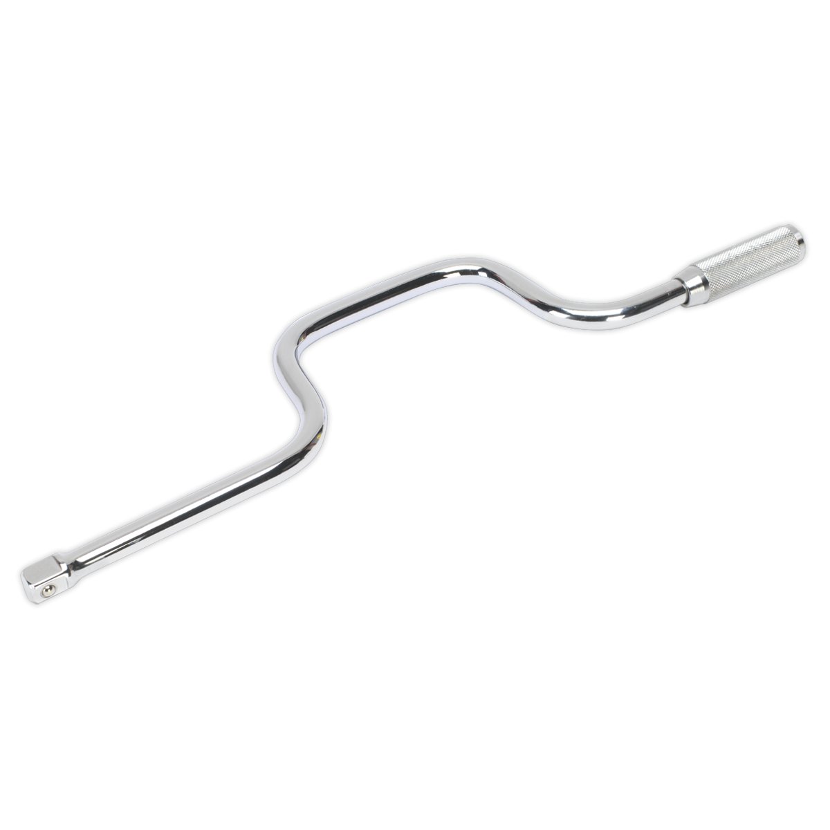 Chrome-plated steel speed brace with a 1/2" square drive, featuring a textured grip handle and a curved design for enhanced leverage and ease of use.