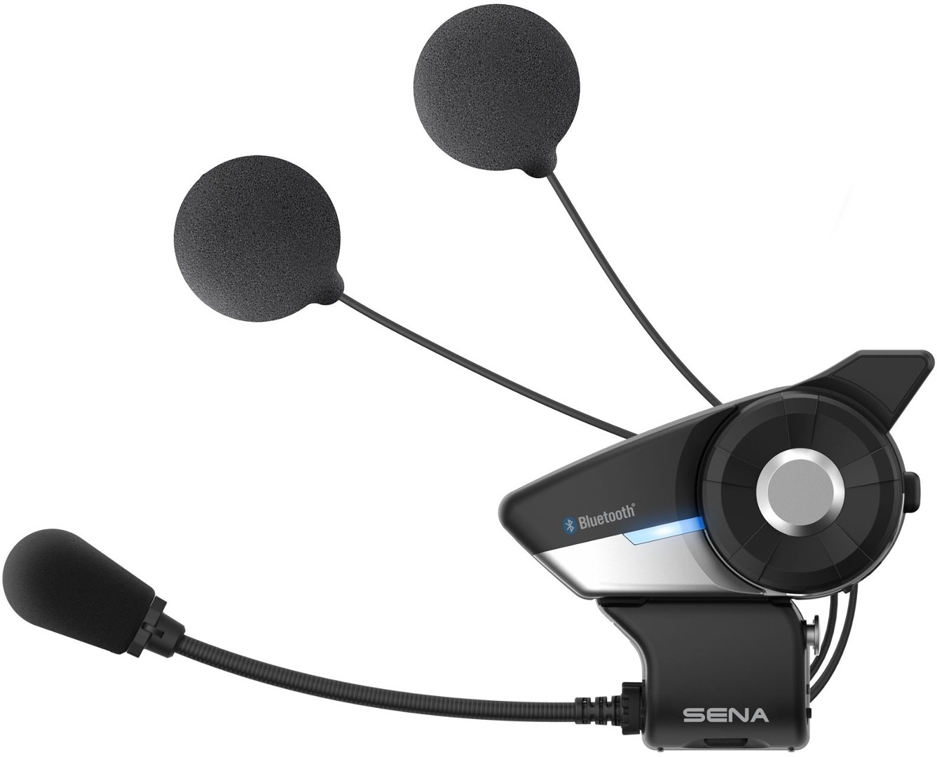 Sena 20S Evo HD S21 communication system featuring a sleek black design, dual microphones, and Bluetooth connectivity for seamless communication.