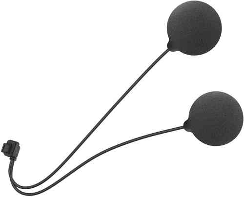 Black dual speakers with round foam covers and flexible wires, designed for Sena 20S, 20S Evo, and 30K communication systems.