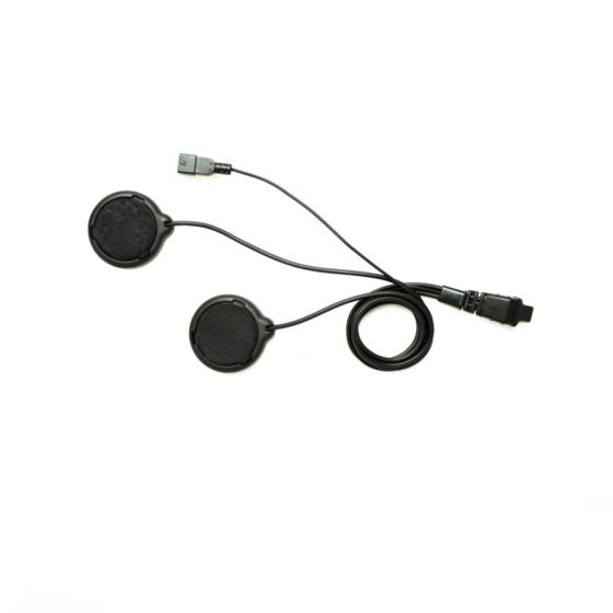 Black Sena Slim Speakers with circular speaker pads and a connecting cable, designed for the SMH5 Bluetooth Communication System.
