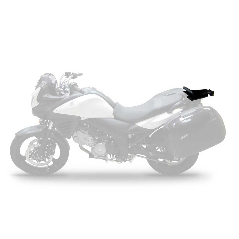 Shad Top Case Fitting Kit for Suzuki V-Strom 650 XT (12-16) features a black, durable metal mounting bracket designed for secure attachment to the motorcycle's rear.