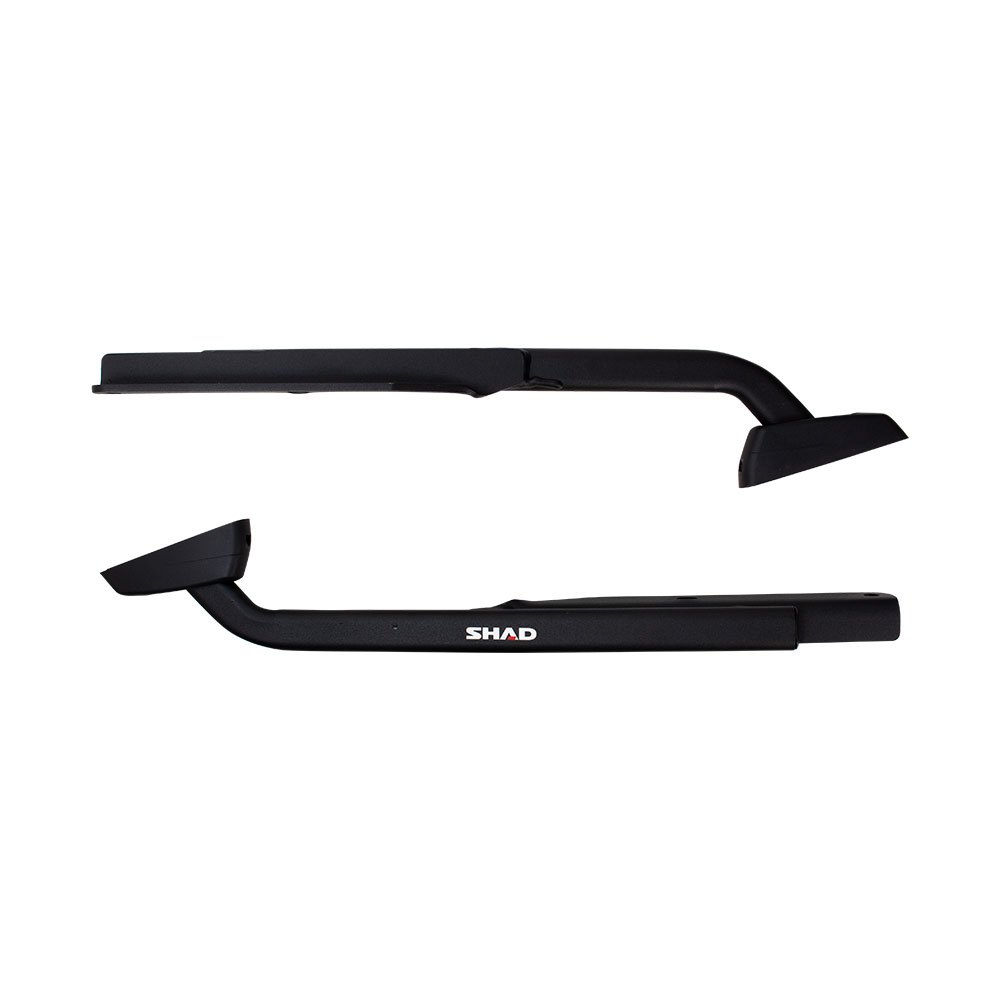 Black metal topcase fitting by Shad, designed for a 65 cm size, featuring a sleek, sturdy design with a matte finish and distinct mounting points for secure attachment.