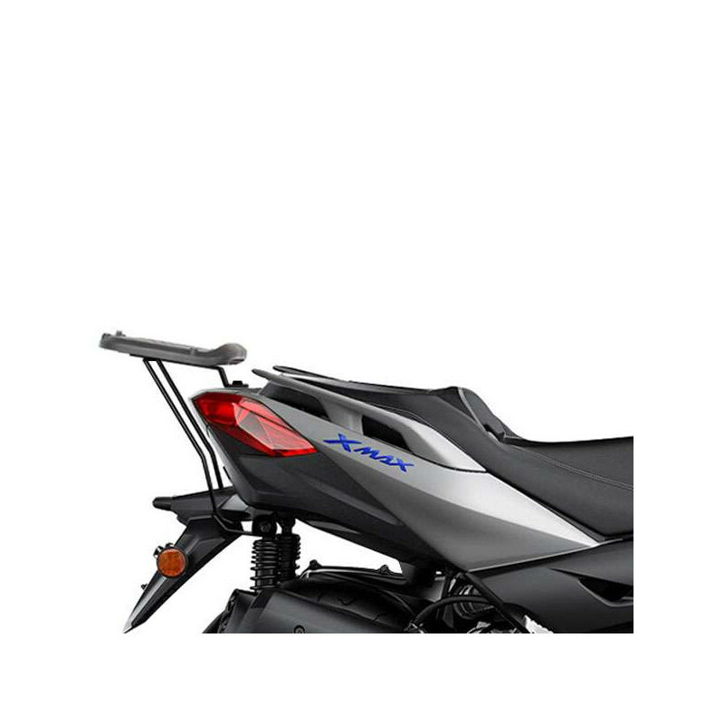 Shad Top Case Fitting Kit for Yamaha XMax 125 (21-22) featuring a black metal rack with a sleek design and a blue "XMAX" logo on the motorcycle's rear section.
