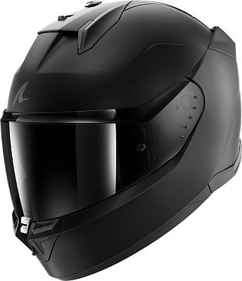 Full face Shark D-Skwal 3 helmet in matte black, featuring a sleek aerodynamic design, tinted visor, and ventilation ports, sized XS for a snug fit.
