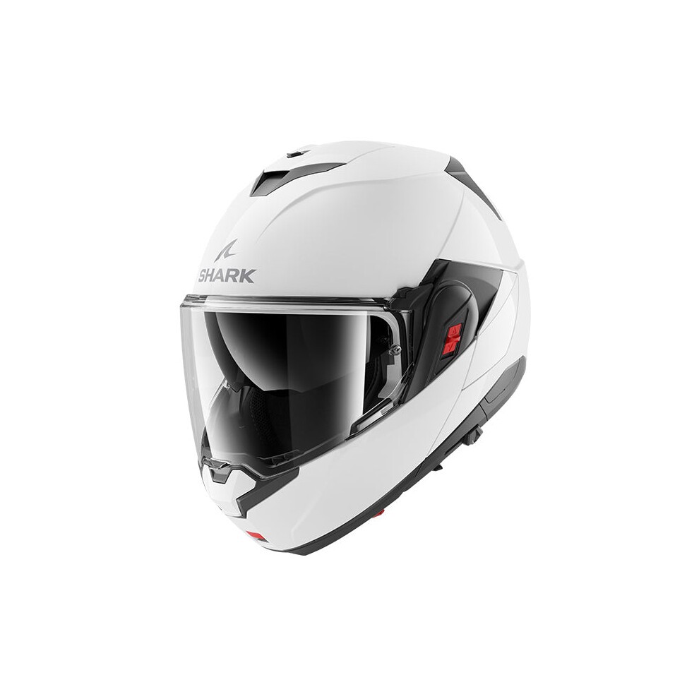 White Shark OXO Blank modular helmet in size M, featuring a sleek design, a tinted visor, and ventilation openings for comfort.