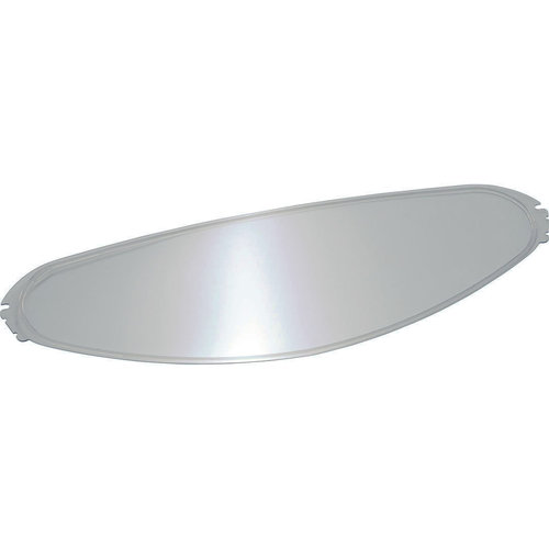 Clear, oval-shaped Pinlock lens designed for Shark VZ10075P / VZ10076P helmets, featuring a smooth surface and a reflective finish for enhanced visibility.