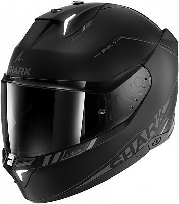 Full face helmet in matte black and grey, featuring a sleek design, integrated visor, and ventilation system, size XL, branded with "SHARK" logo.