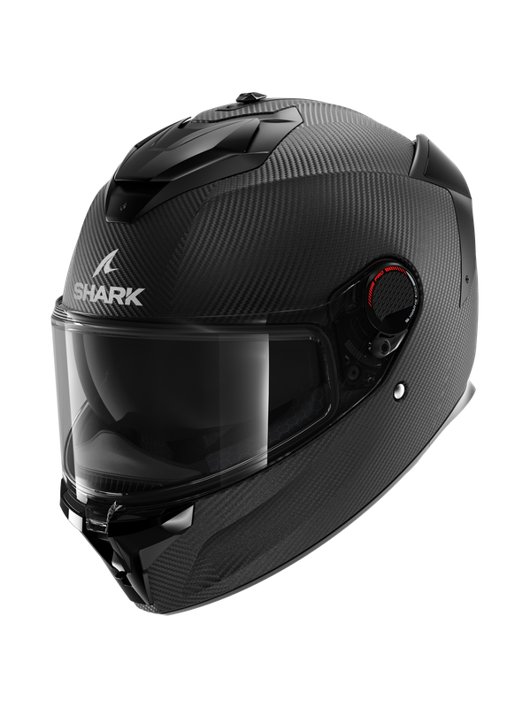 Full face helmet in matte black and dark grey carbon skin, featuring a clear visor, ventilation system, and size XXL, designed for optimal safety and comfort.