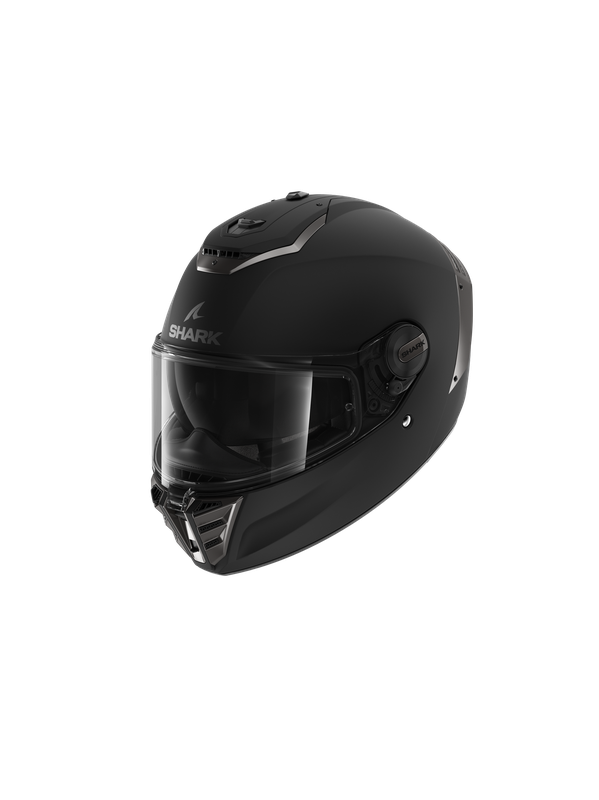 Matt black full face helmet by Shark, model Spartan RS, features a clear visor, aerodynamic design, and ventilation system, sized XL for optimal fit.