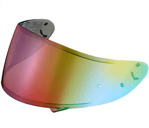 Multicolored Shoei CNS-3 visor featuring a gradient design with shades of red, green, and blue, made from durable, lightweight material with mounting points for easy attachment.